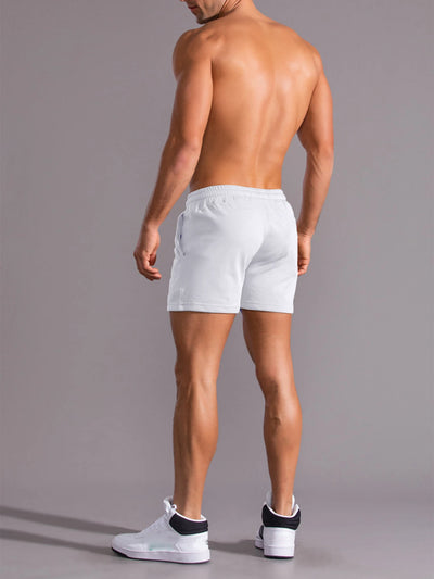Men's white summer sports shorts, simple & stylish. Trendy 3-point, casual 4-point shorts, mid-length for fitness & vacation