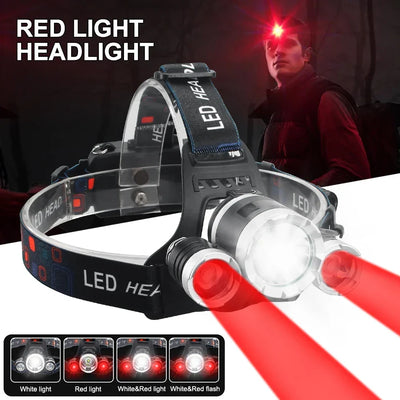 Hunting Headlamp Red+White Dual Light Rechargeable Fixed Focus Waterproof 4Modes Headlight Hunting Camping Hiking Working Light