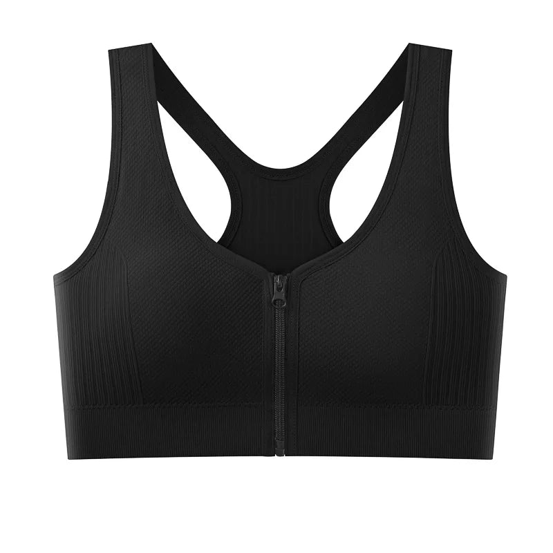 Women's sports bra fitness top front zipper design sports vest fashionable bra yoga gym sports bra