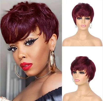 Short human hair wigs Pixie Cut Wigs Human Hair For Black Women With Bangs Brazilian Virgin Hair Cheap Wig machine made