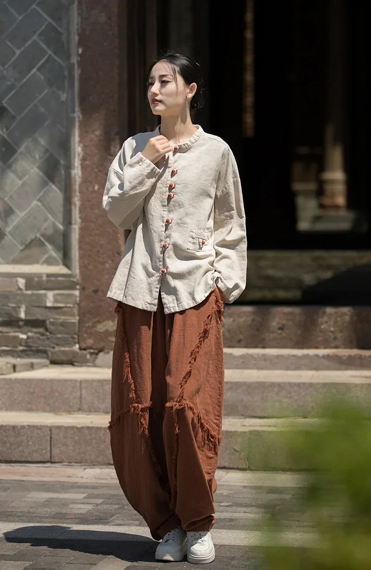 Women's Literary Vintage Ramie Linen Tops