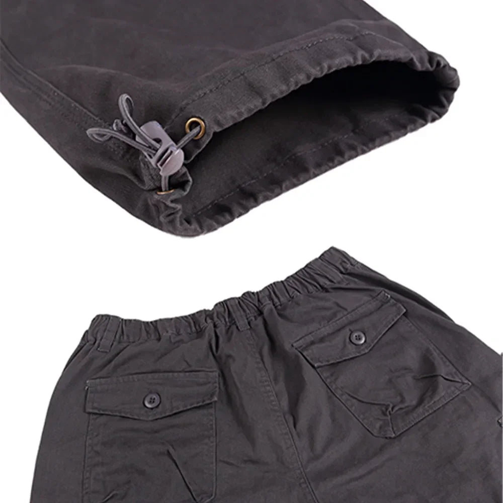 2025 Cargo Pants Men 100% Cotton Multiple Pockets Elastic Waist Casual Trousers Outdoor Hiking Climbing Mountains Men's Pants