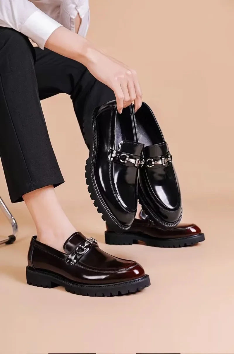 Men's Dress Leather Shoes Horse Street Buckle High Quality Men's Oxford Shoes Wedding Party Office Formal Shoe Large Size 38-48