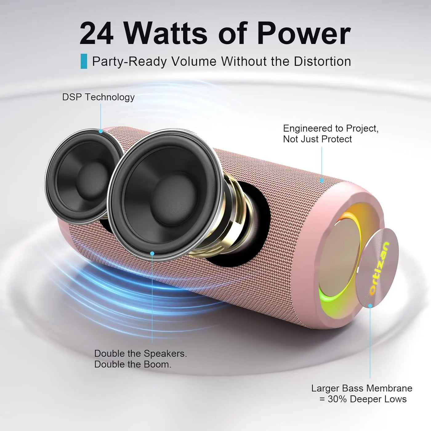 Ortizan Portable Party Speaker with Beat-Synced RGB Light, Powerful Sound and Deep Bass,TWS Stereo Pairing,IPX7 Waterproof