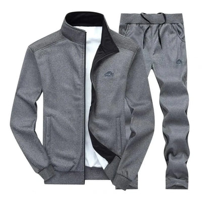 Activewear Men's Athleisure Suit with Stand Collar Coat Elastic Drawstring Waistband Pants Set Zipper Placket Long Sleeve