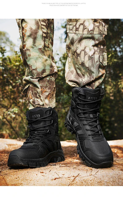 Men's high top hiking boots, sporty and stylish outdoor style, solid color, anti slip and wear-resistant rubber sole