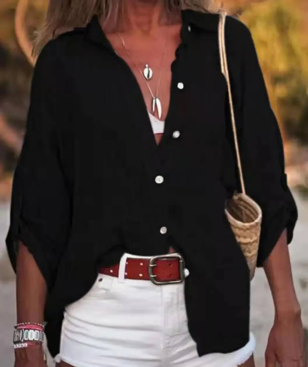 Women's Linen Turn Down Collar Tops