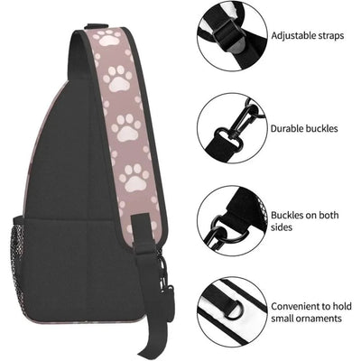 Sling Bag for Men Women Rose Gold Dog Paw Animal Crossbody Backpack