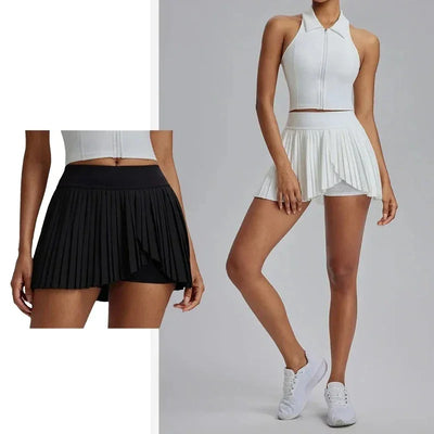 Casual pleated sports skirt women cover crotch thin anti-glare tennis skirt outdoor fitness yoga skirt summer