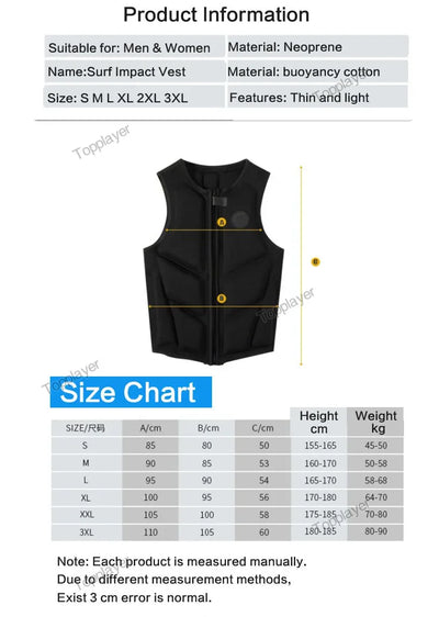 Wakesurf Life Jacket for Adults Comp Vest CE Approved Neoprene Premium Quality Impact Vest Watersports Life Jackets