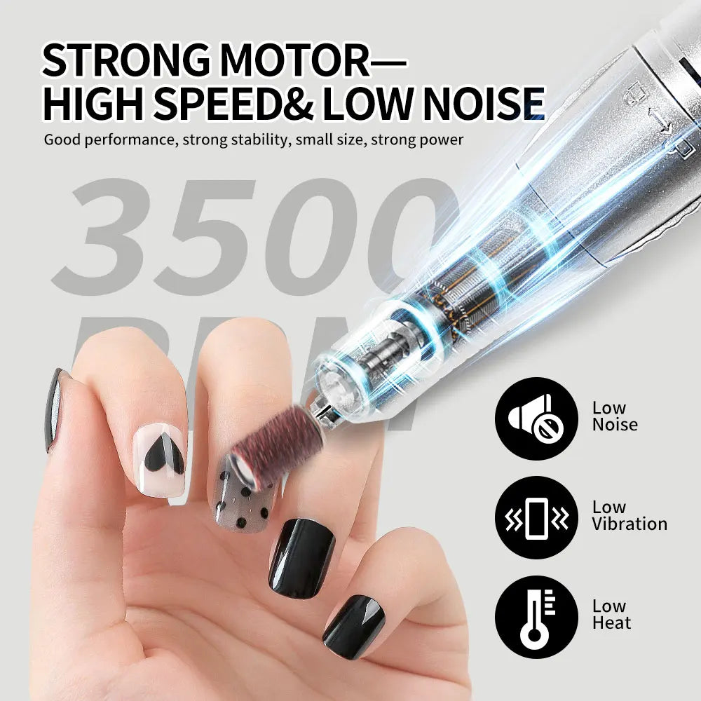 35000RPM Electric Nail Drill Professional Lathe Machine Milling Cutter Low Noise Electric Sander Gel Polishing Nail File Kit