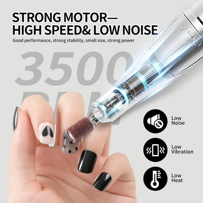 35000RPM Electric Nail Drill Professional Lathe Machine Milling Cutter Low Noise Electric Sander Gel Polishing Nail File Kit