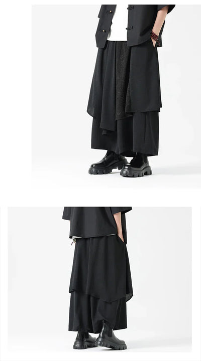 Men's Wide Leg Fashion Pants Pleated Elastic Waist Designer Tie Side Wrap Trousers Summer Streetwear Chinese Japanese Type Pants