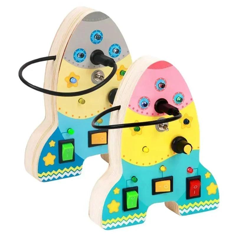 Montessori busy board sensory toys wooden with led light switch control travel activities children games for 2-4 years