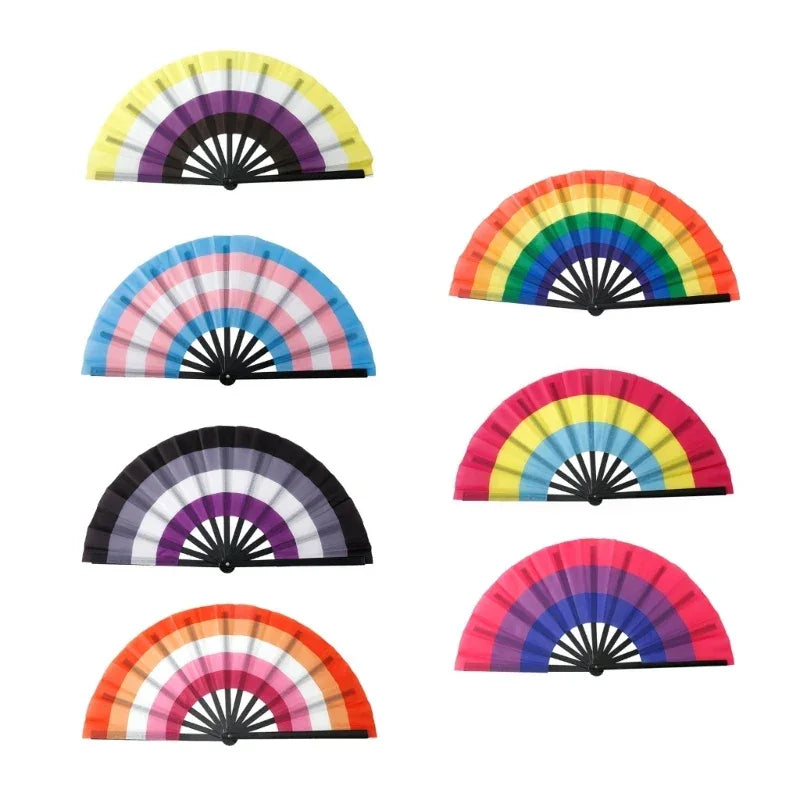 Folding Hand Fans Rainbows Fan Dance Decoration Hand Fans Summer Fan Perfect Props for Summer Music Festivals & Parties
