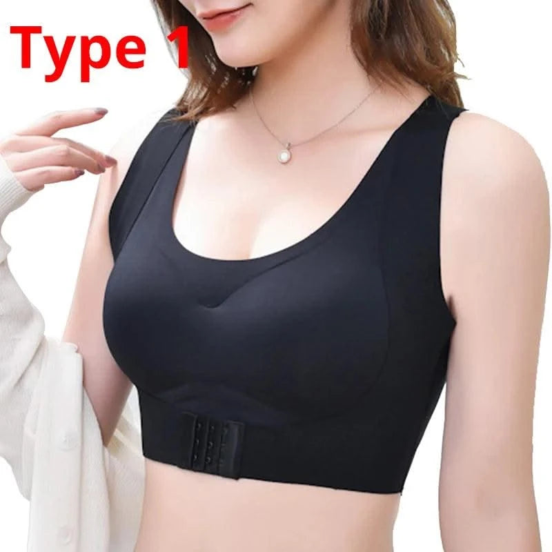 Women Push Up Bra Posture Corrector Bralette Front Closure Cross Back Tops