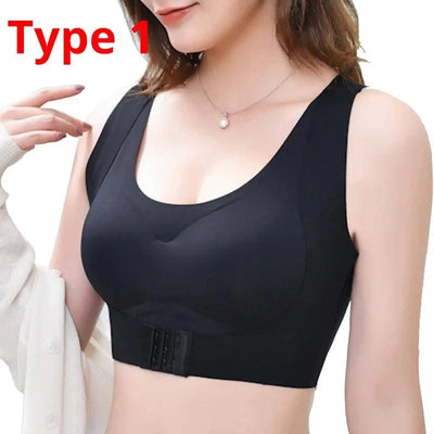 Women Push Up Bra Posture Corrector Bralette Front Closure Cross Back Tops