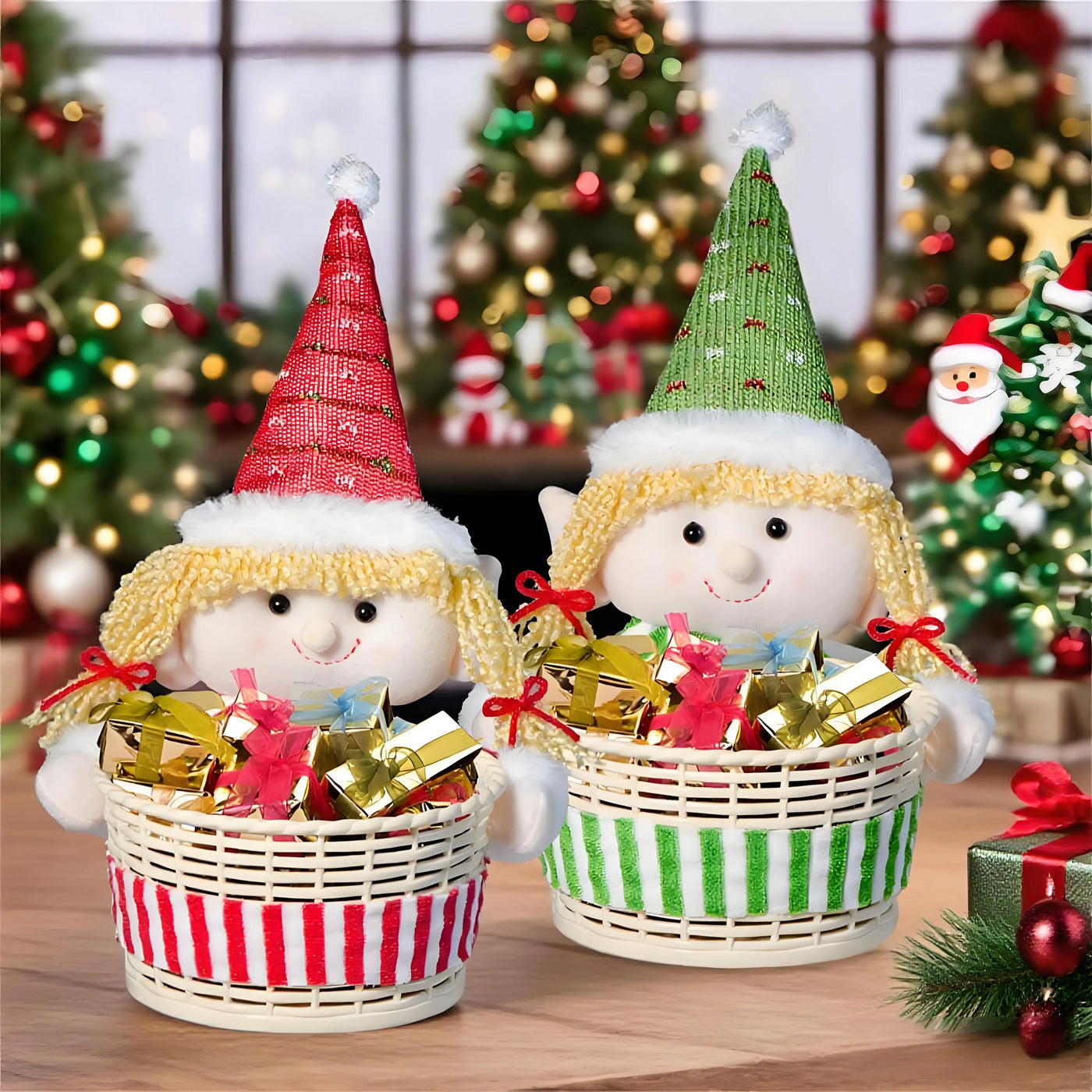 Christmas Delicate Lovely Candy Basket Family Festival Ambiance Ornaments For Snack Storage Holiday Party Decoration Supplies