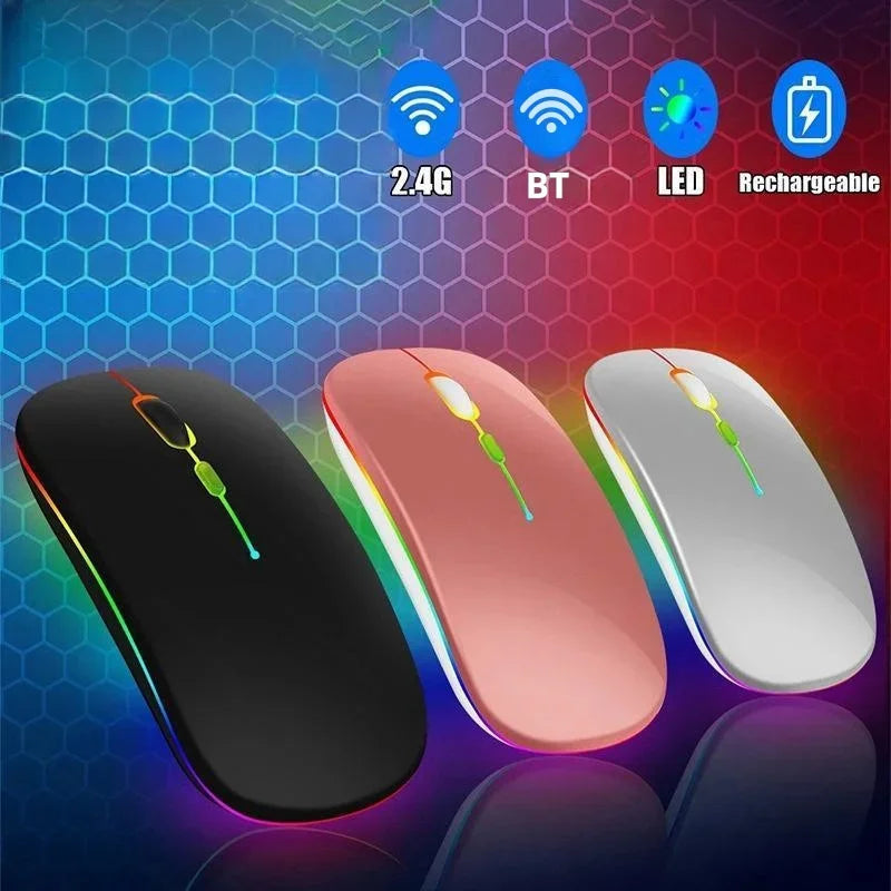 Wireless Mouse Bluetooth-Compatible Gaming Mouse (Dual Mode:BT+2.4Ghz) Ergonomic Rechargeable Mice for PC/Laptop/Macbook  ﻿
