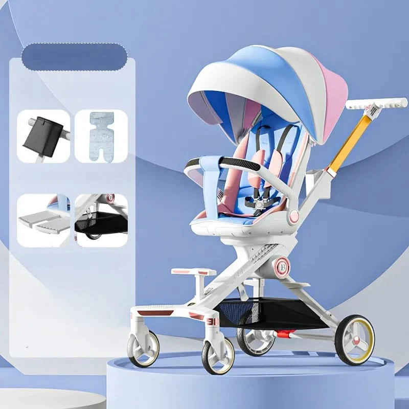 Baby stroller 0 to 3 years High view Shock absorption four wheels stroller folding Can sit or lie down lightweight baby stroller