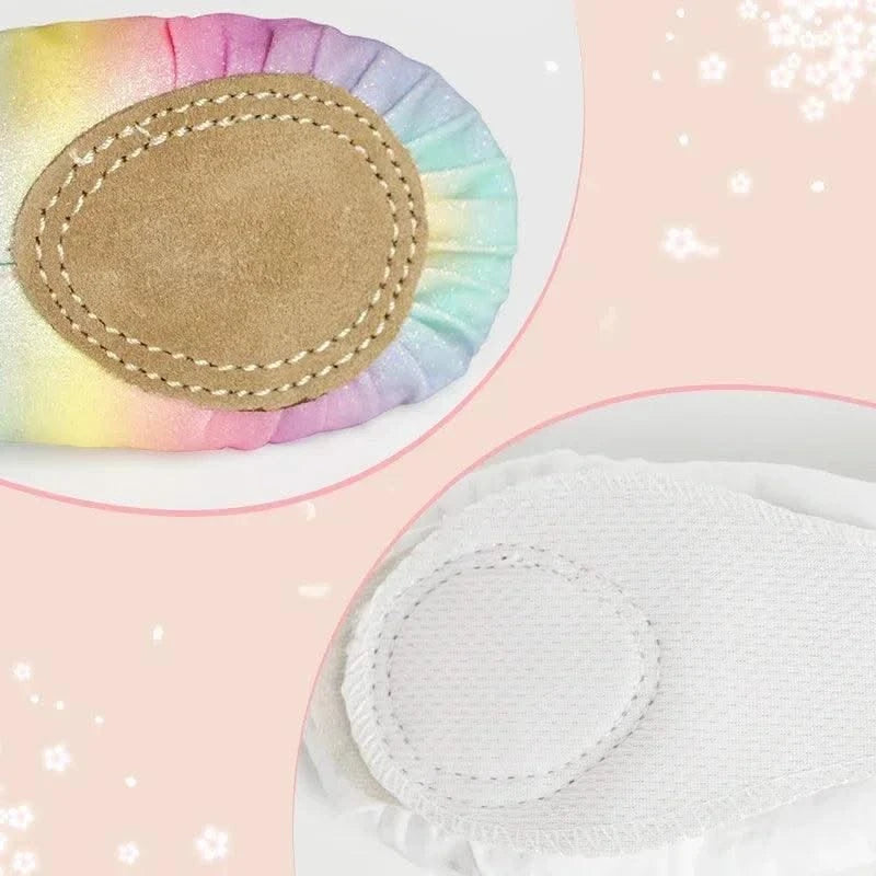 Children's Dance Shoes Girls Ballet Flats Shoes Rainbow Bow Sequins Leather Soft Soled Dance Performance Skate Sport Yoga Shoes