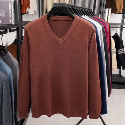 New Sweatwear Men's V Neck Basic Solid Color Sweaters Round Neck Elastic Pullovers Warm Autumn Knitted Oversized Sweater Men