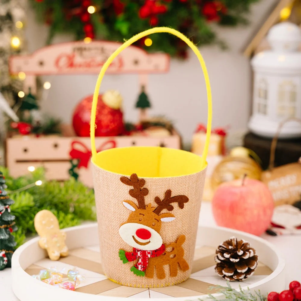 Christmas Gift Bag Spacious Cartoon Gift Bucket Elk Cloth Handbag Festive Santa Claus Bag For Gift Giving 'S Party