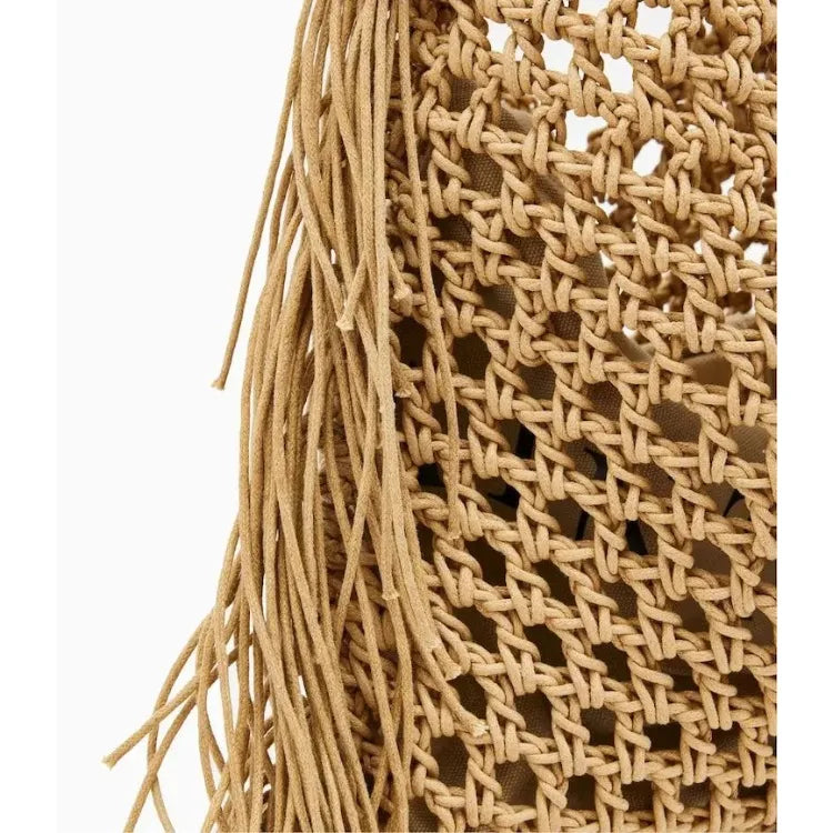 Designer luxury tote bag women 2025 new large capacity bohemian style beach handmade woven hollow out tassel shoulder