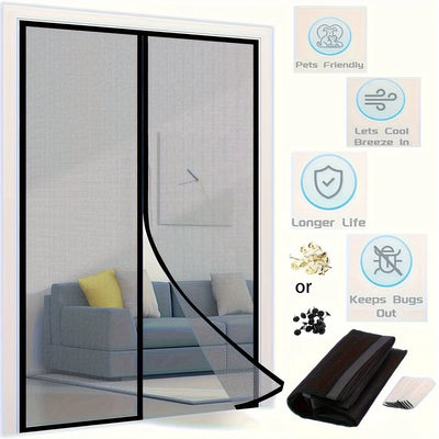 Magnetic Screen Door Curtain Anti Mosquito Insect Fly Bug Polyester Soft Door Curtain Easy Installation Auto-Close Door Mesh