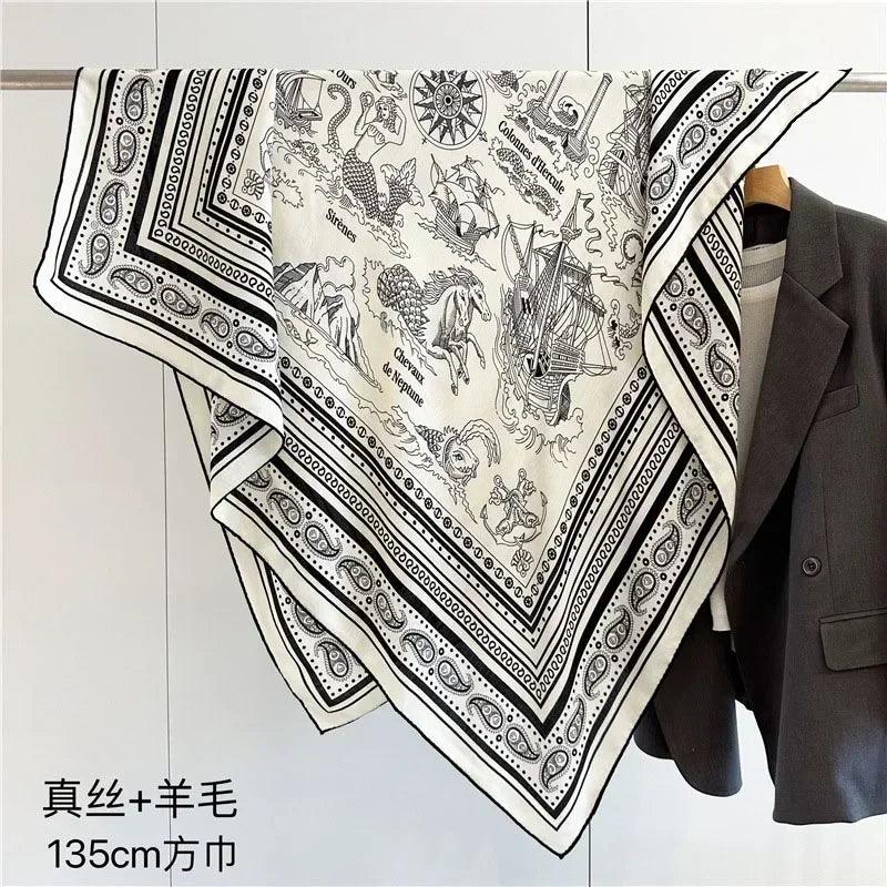Large square wool blanket scarf wraps women shawl 132x132cm