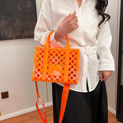 Designer Tote Bag For Women Brand Hollow Out Shoulder Bag 2025 New Travel Beach Handbag Purple Bag Fashion Shopper Purse