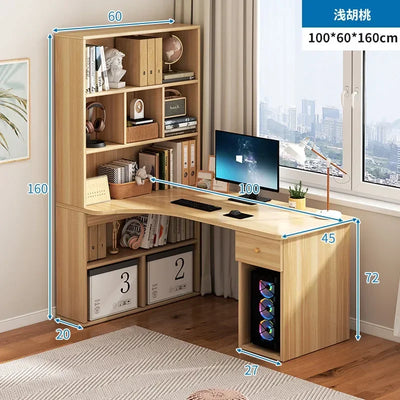Computer Desk L Shaped Lap Table 55'' Office Desk with 3 Drawers and Bookshelf, L Shaped Large Corner Desk with Storage Shelves