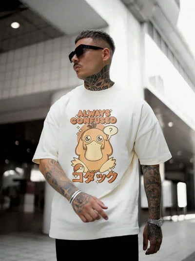 Oversized Men's Clothing Anime Print Psyduck Graphic T-Shirts