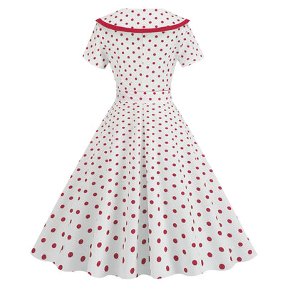 Polka Dot Print Vintage Dress For Women A Line Temperament Lapel Cocktail Party Dresses Ladies Slim Long Dresses With Belt