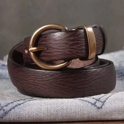 Genuine Leather Brass Buckle Belt for Women | Jeans Casual Dress |  Ladies Designer Trendy Belts Waistband