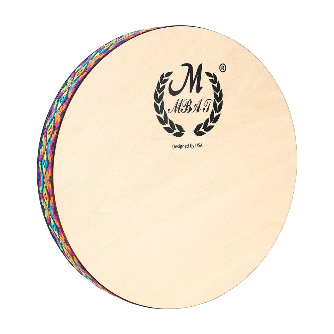 M MBAT 8 Inch Stream Drums Solid Wood Hand Carving Sun Pattern and Colorful Woven Trim Sea Wave Sound Percussion Instrument