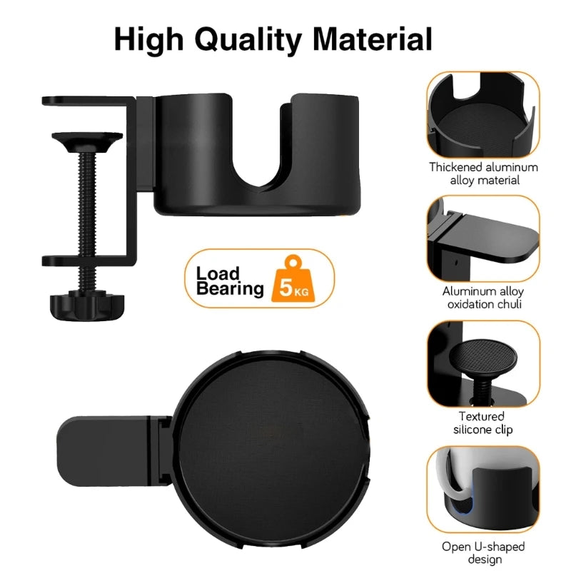 Desk Cup Holder Clip Mugs Storage Rack Adjustable Drink Mount Clip On Table AntiSpill Cup Holder for Water Flasks, Coffee Mugs