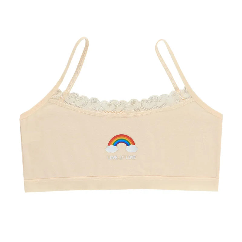 3PCS Teenage Girls Small Training Bras Cute Kids Rainbow Printed Sports Vest Bra Students Children Brassiere Underwear Tube Tops