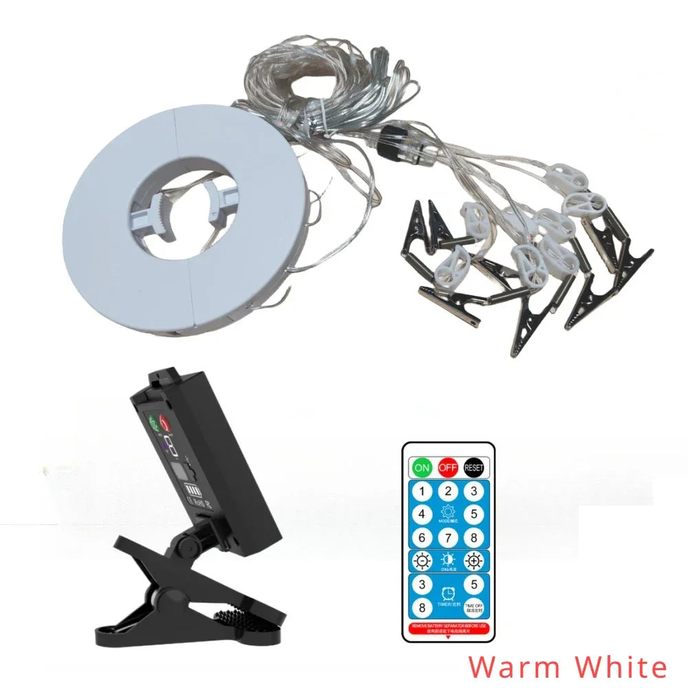 Solar Patio Umbrella Lights 8 Modes String Lights with Clip Waterproof Light for Outdoor Lighting Deck Garden Party Decoration