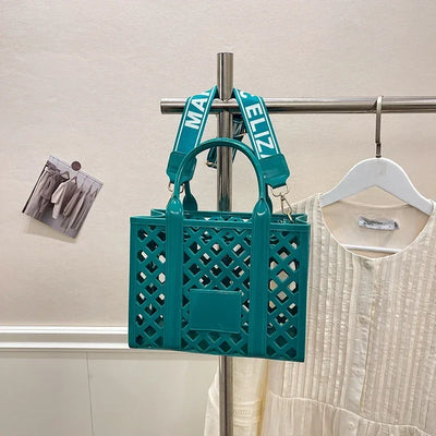 Designer Tote Bag For Women Brand Hollow Out Shoulder Bag 2025 New Travel Beach Handbag Purple Bag Fashion Shopper Purse