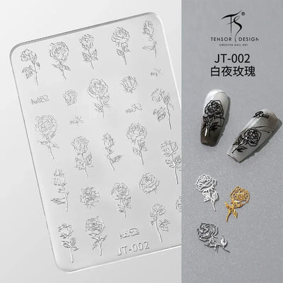 Geometric Bowknot Grid Lace Flora Edge Nail Art Silicone Carving Mold Mould Star Daisy Flower Charms Bow Tie Snowflake Template