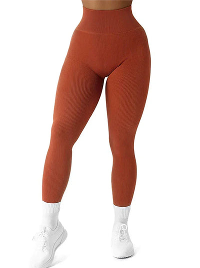 High Waisted Seamless Yoga Leggings, Ribbed Sportswear Tights