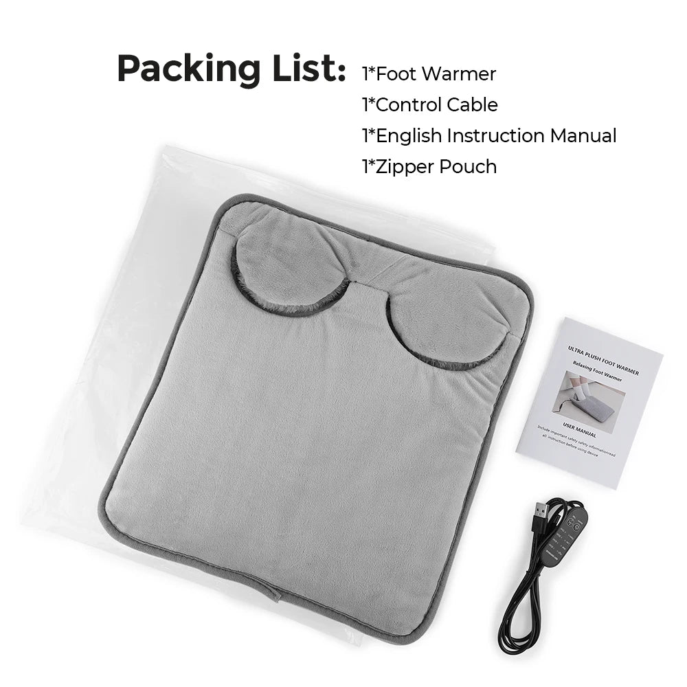Heating Foot Warmer Massage Pad Super Soft Plush Electric Foot Warming Device for Winter Timing Home Office 4 Levels Temperature