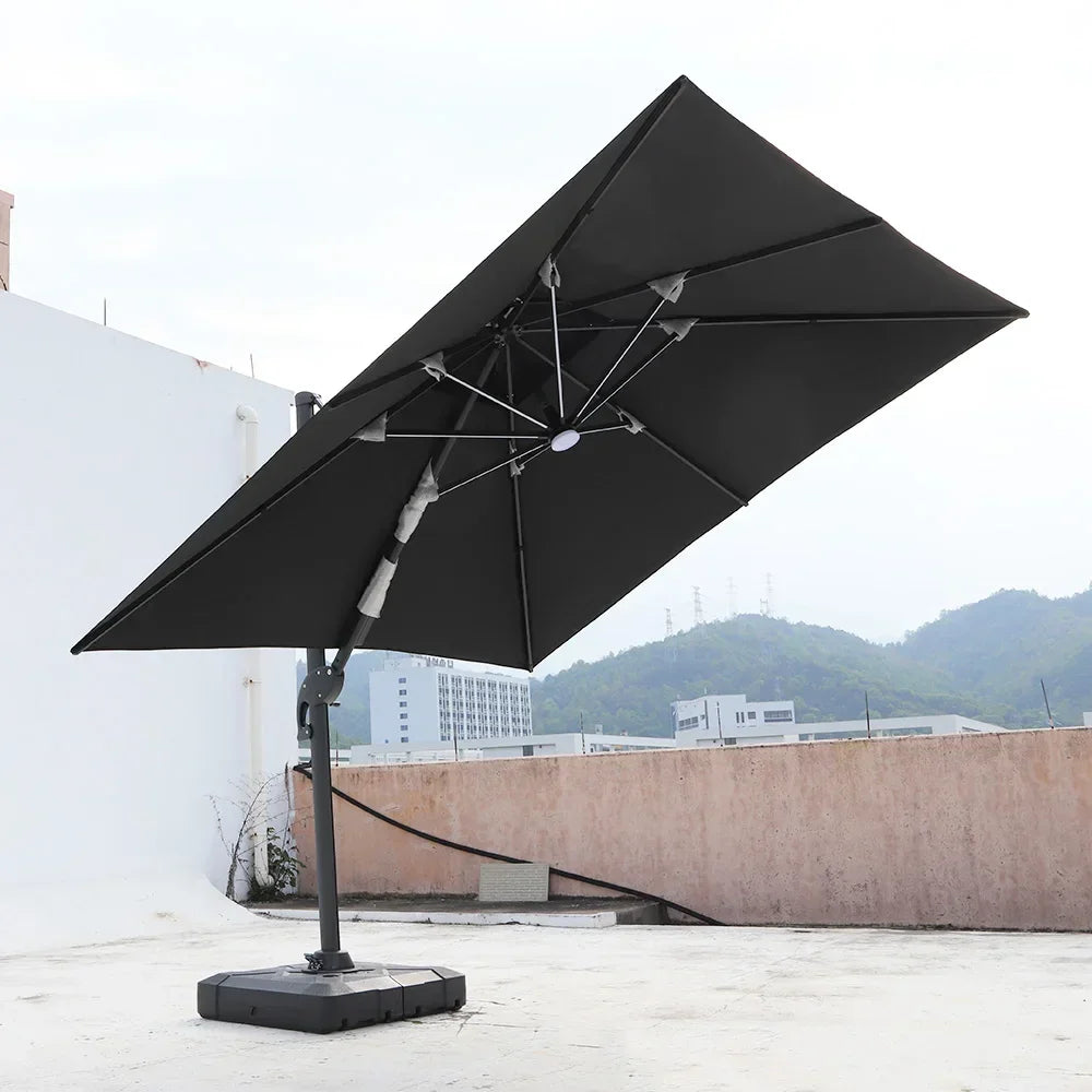 Umbrella Patio Outdoor Parasol black10ft Offset Cantilever Garden Led With Solar Lights