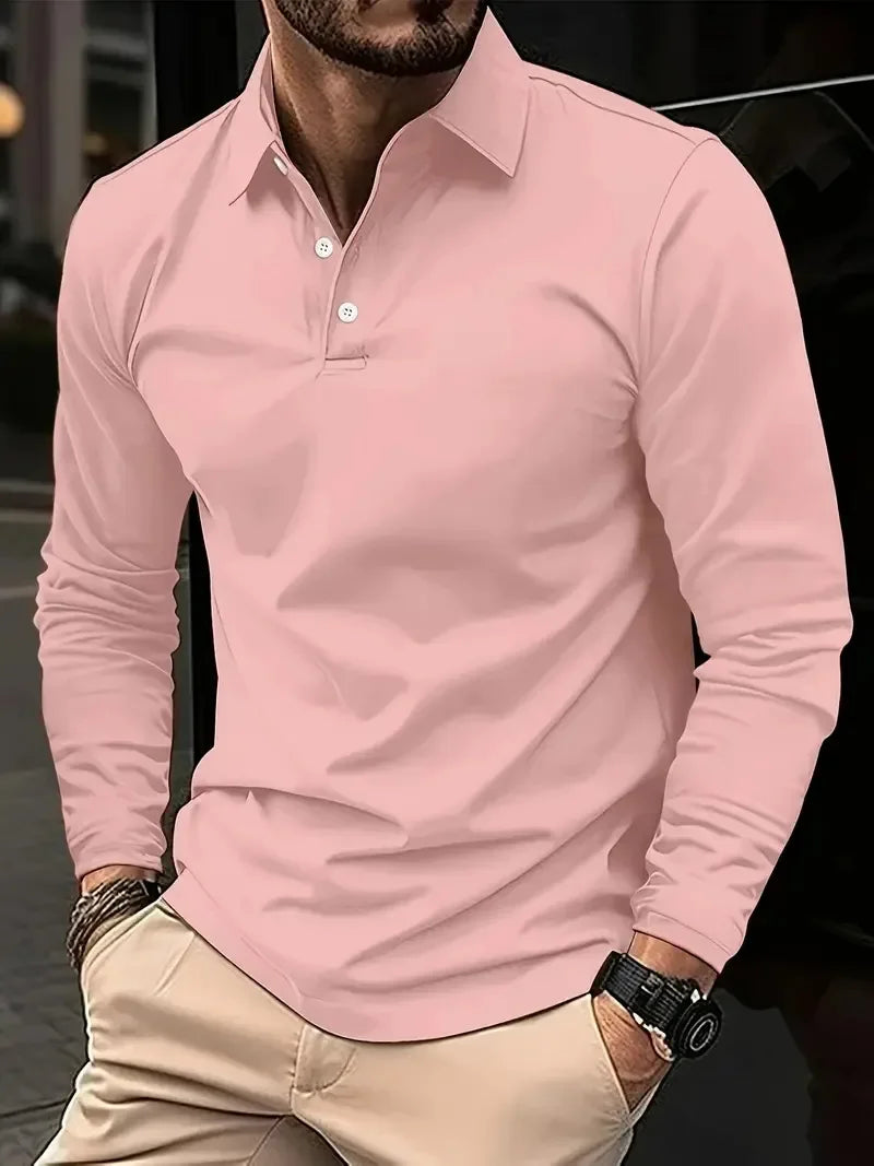 Solid color Long Sleeve Polo Quick Dry T-shirts Mens Breathable Sports Tees Casual Golf Polo Shirts Work T-shirt Pullover Tops
