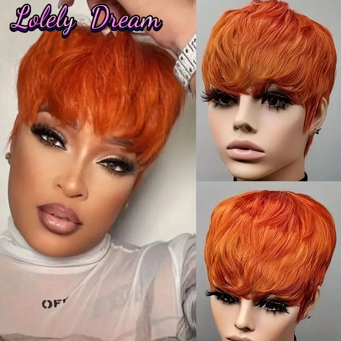 Short human hair wigs Pixie Cut Wigs Human Hair For Black Women With Bangs Brazilian Virgin Hair Cheap Wig machine made