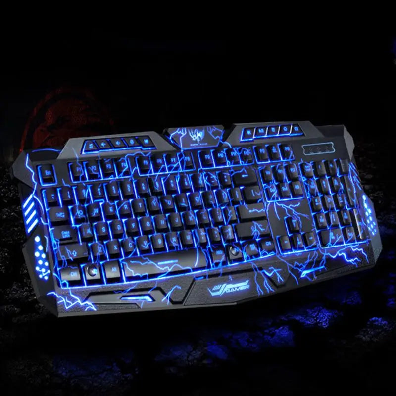 Gaming Keyboard USB Backlit Gaming Keyboard,Letters Glow, 3 Color Crack Backlit,Illumination Keyboard for Game