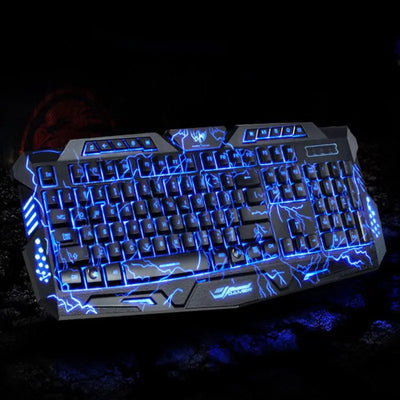 Gaming Keyboard USB Backlit Gaming Keyboard,Letters Glow, 3 Color Crack Backlit,Illumination Keyboard for Game