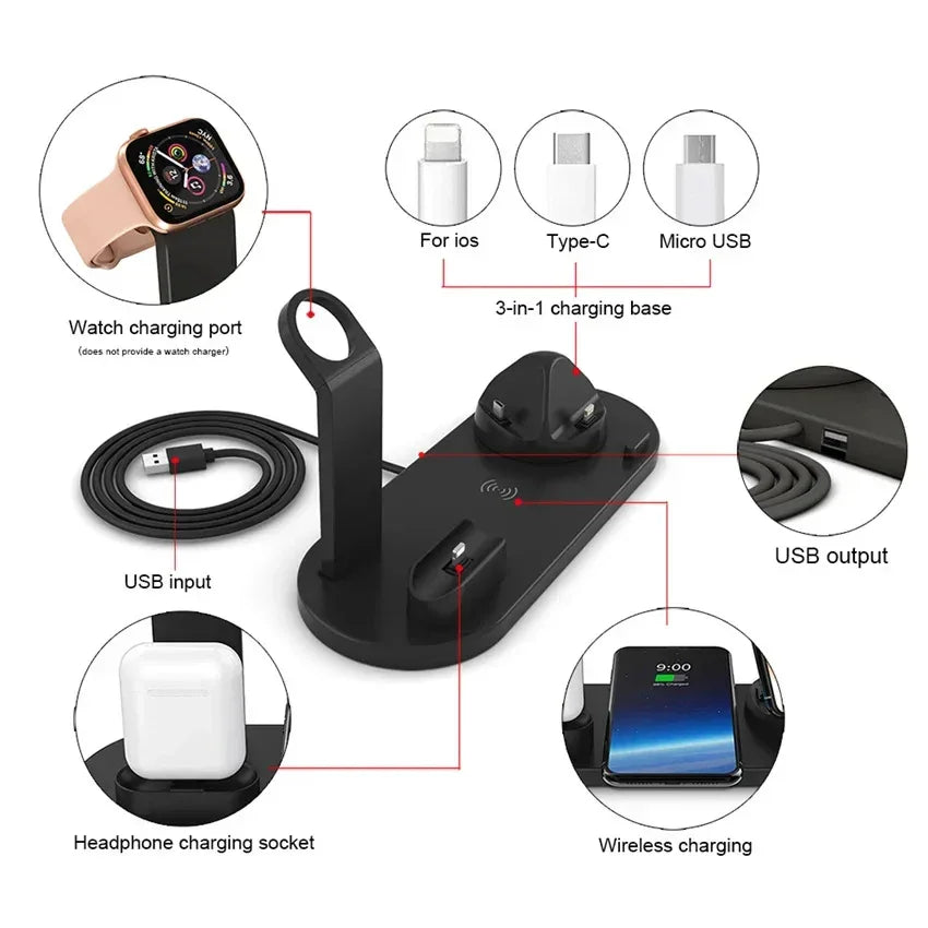 Universal Wireless Charging Station for iPhone 16, 15, 14, 13, 12, 11 Pro Max/Pro/Mini/Plus & for AirPods Pro 2 - Quick Charge