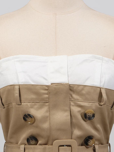 VGH Ameican Retro Irregular Cargo Dresses for Women Strapless Sleeveless High Waist Spliced Double Sashaes Midi Dress Female New